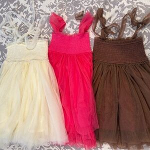 Set of Three Indie Blue Tulle Dresses - Cream, Pink, and Brown
